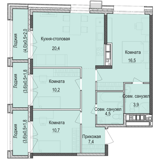 79,3 м², 3-комнатная квартира 10 306 000 ₽ - изображение 1