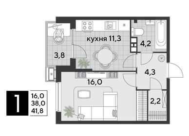 44,2 м², 1-комнатная квартира 8 725 080 ₽ - изображение 44