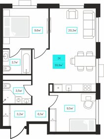 55 м², 2-комнатная квартира 6 600 000 ₽ - изображение 51
