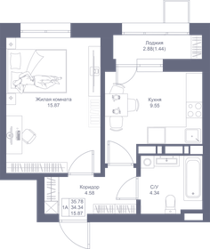 35,8 м², 1-комнатная квартира 8 801 880 ₽ - изображение 41