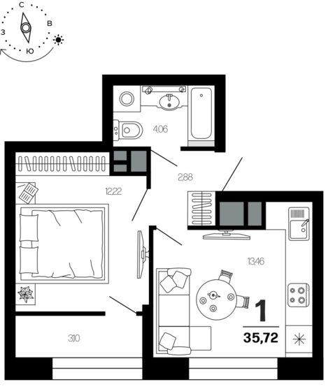 35,7 м², 1-комнатная квартира 4 816 885 ₽ - изображение 1