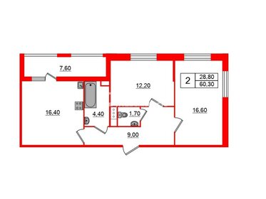 Квартира 60,3 м², 2-комнатная - изображение 1