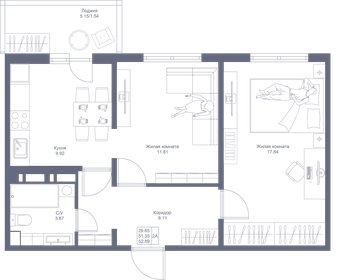 Квартира 52,9 м², 2-комнатная - изображение 1