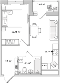 Квартира 39,7 м², 1-комнатная - изображение 1