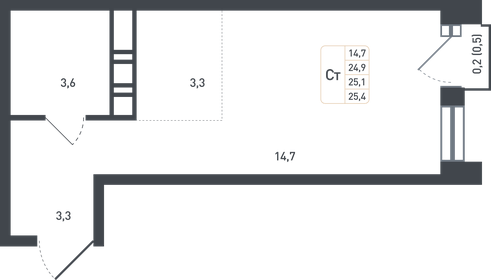 Квартира 25,1 м², 1-комнатная - изображение 1