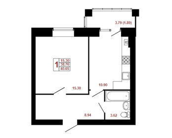 Квартира 38,8 м², 1-комнатная - изображение 1