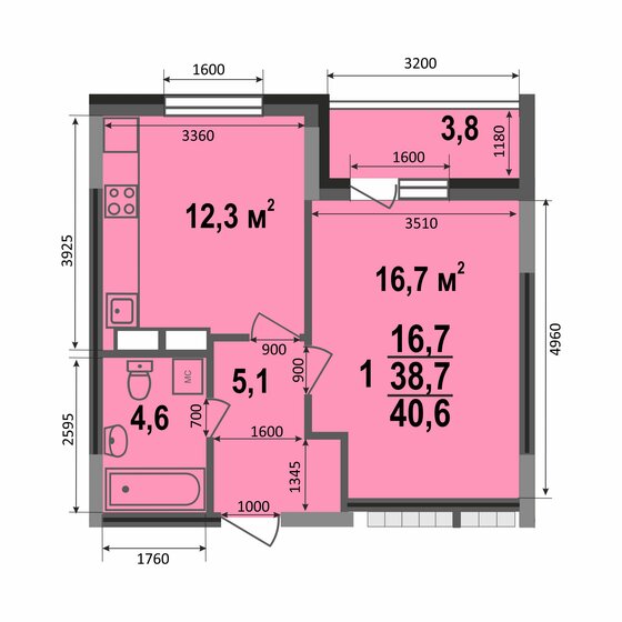 40,6 м², 1-комнатная квартира 3 775 800 ₽ - изображение 1