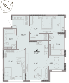 Квартира 75,3 м², 2-комнатная - изображение 1