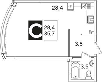 Квартира 35,7 м², студия - изображение 2