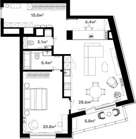 Квартира 84,7 м², 2-комнатная - изображение 1