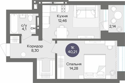 Квартира 40,2 м², 1-комнатная - изображение 1