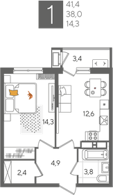 41,4 м², 1-комнатная квартира 7 456 141 ₽ - изображение 17