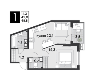 47,4 м², 1-комнатная квартира 9 309 360 ₽ - изображение 20