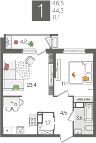 61,7 м², 1-комнатная квартира 11 800 000 ₽ - изображение 94