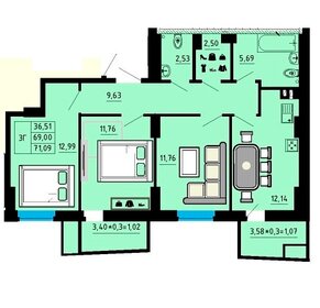 71 м², 3-комнатная квартира 7 600 000 ₽ - изображение 41