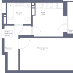 Квартира 36,2 м², 1-комнатная - изображение 3