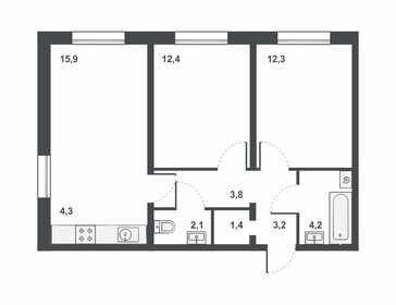 Квартира 59,6 м², 3-комнатная - изображение 2