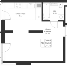 Квартира 36,6 м², 1-комнатная - изображение 3