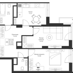 Квартира 63,4 м², 2-комнатная - изображение 2