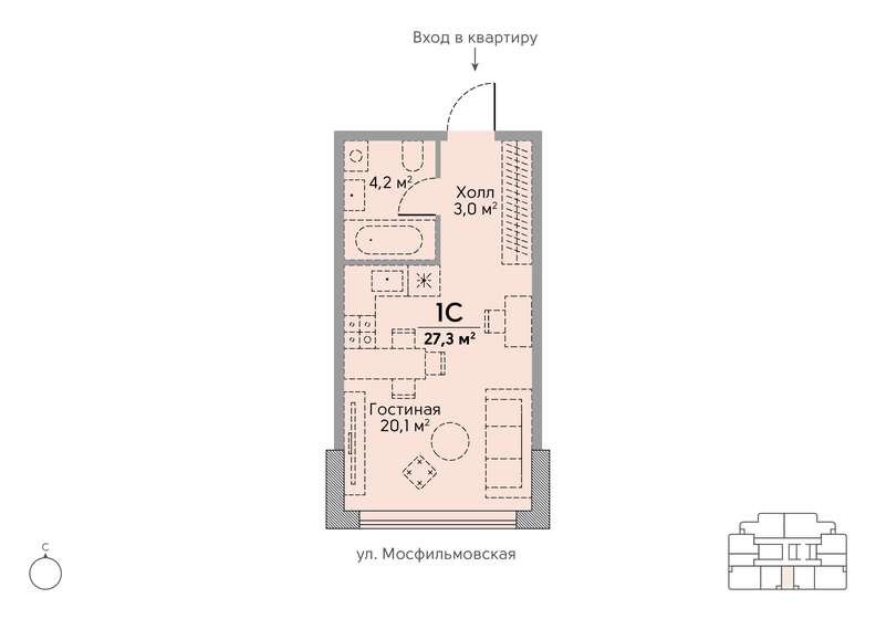 27,3 м², квартира-студия 19 597 896 ₽ - изображение 1