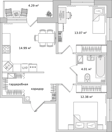 59,7 м², 2-комнатная квартира 9 769 411 ₽ - изображение 40