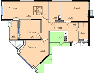 Квартира 97,3 м², 3-комнатная - изображение 1