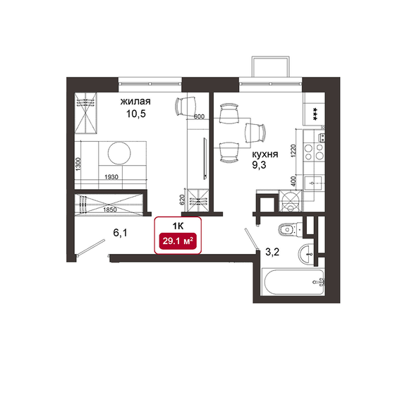 29,1 м², 1-комнатная квартира 7 738 000 ₽ - изображение 1