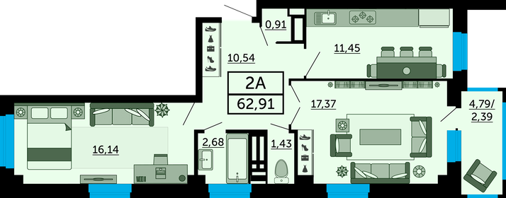 62,9 м², 2-комнатная квартира 9 121 950 ₽ - изображение 27