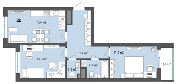 64,6 м², 2-комнатная квартира 7 897 996 ₽ - изображение 36