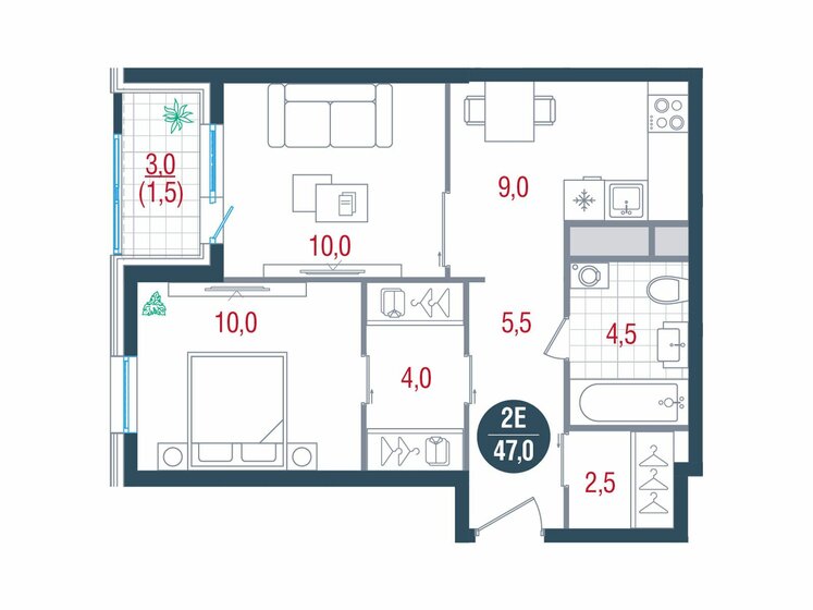 47 м², 2-комнатная квартира 16 055 200 ₽ - изображение 1