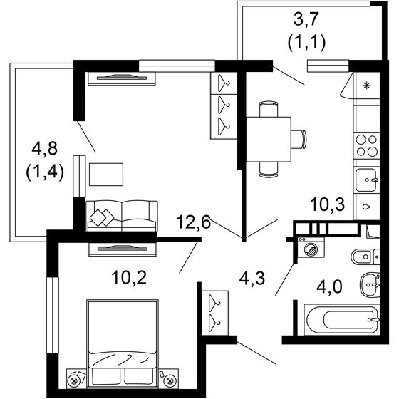 43,9 м², 2-комнатная квартира 21 594 410 ₽ - изображение 1