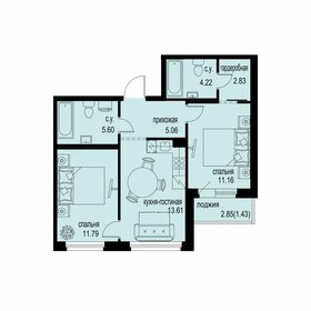 Квартира 55,7 м², 2-комнатная - изображение 1