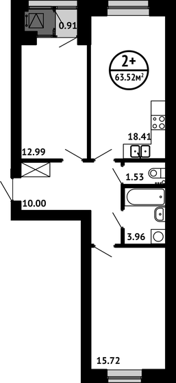 63,5 м², 2-комнатная квартира 8 130 560 ₽ - изображение 1