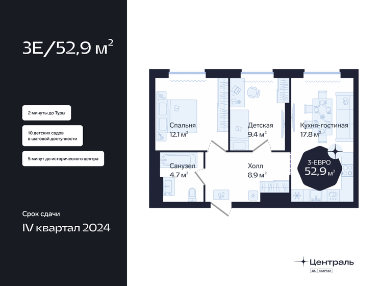 52,9 м², 2-комнатная квартира 8 550 000 ₽ - изображение 1