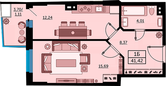 40,8 м², 1-комнатная квартира 6 800 000 ₽ - изображение 1