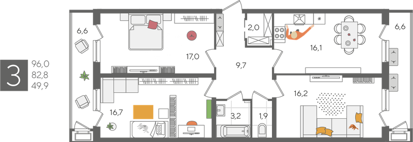 95,5 м², 3-комнатная квартира 16 244 550 ₽ - изображение 17