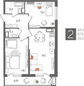 64,2 м², 2-комнатная квартира 11 600 000 ₽ - изображение 17