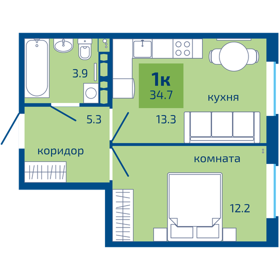 34,7 м², 1-комнатная квартира 3 680 000 ₽ - изображение 23