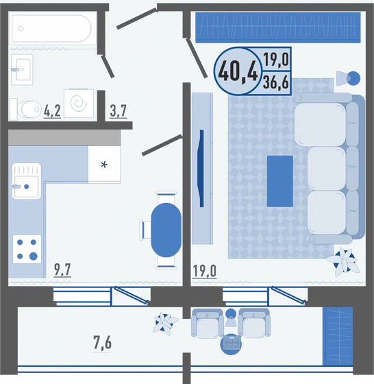 40,4 м², 1-комнатная квартира 3 672 360 ₽ - изображение 1