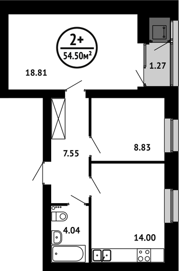 54,5 м², 2-комнатная квартира 7 194 000 ₽ - изображение 1