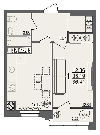 36,4 м², 1-комнатная квартира 3 495 360 ₽ - изображение 17