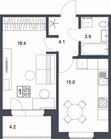 43,4 м², 1-комнатная квартира 4 669 840 ₽ - изображение 18