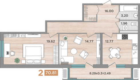 71,4 м², 2-комнатная квартира 7 142 000 ₽ - изображение 11