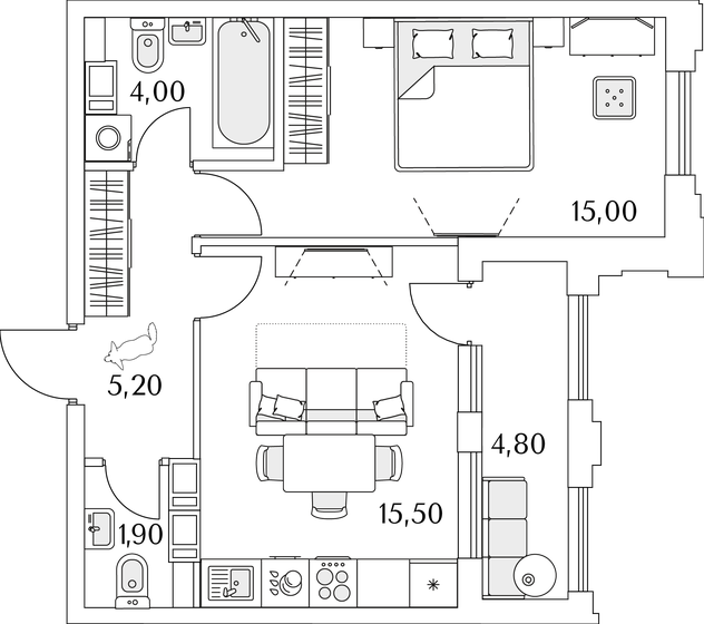 44 м², 1-комнатная квартира 10 364 028 ₽ - изображение 1