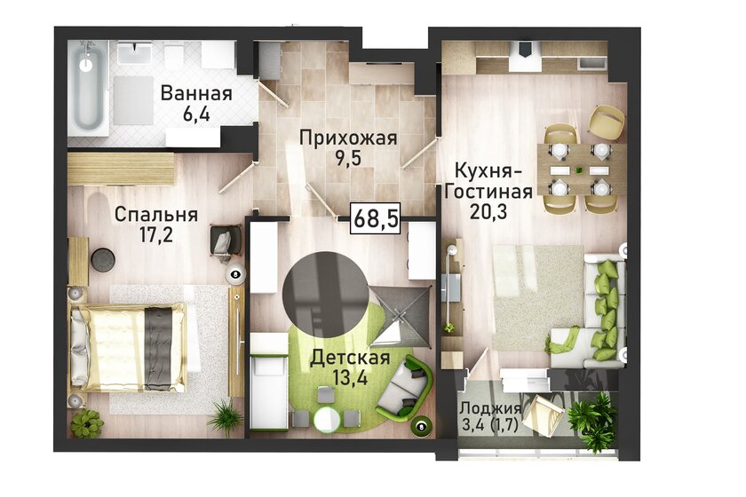 68,1 м², 3-комнатная квартира 10 372 924 ₽ - изображение 1