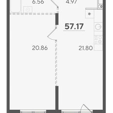 Квартира 57,2 м², 1-комнатная - изображение 3