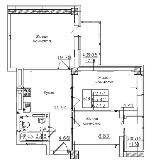 67,1 м², 3-комнатная квартира 11 477 520 ₽ - изображение 1