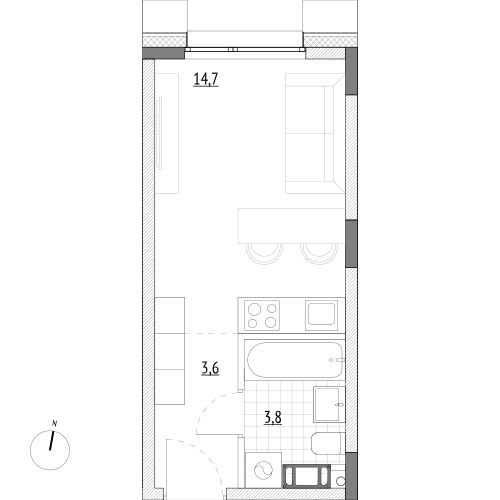 22,1 м², апартаменты-студия 4 906 200 ₽ - изображение 1