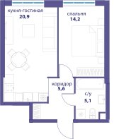 Квартира 45,8 м², 1-комнатная - изображение 1