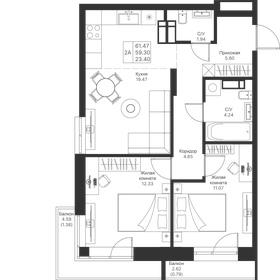 Квартира 61,5 м², 2-комнатная - изображение 1